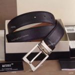 MONTBLANC Silver buckle with Black Leather Belt - AAA Replica